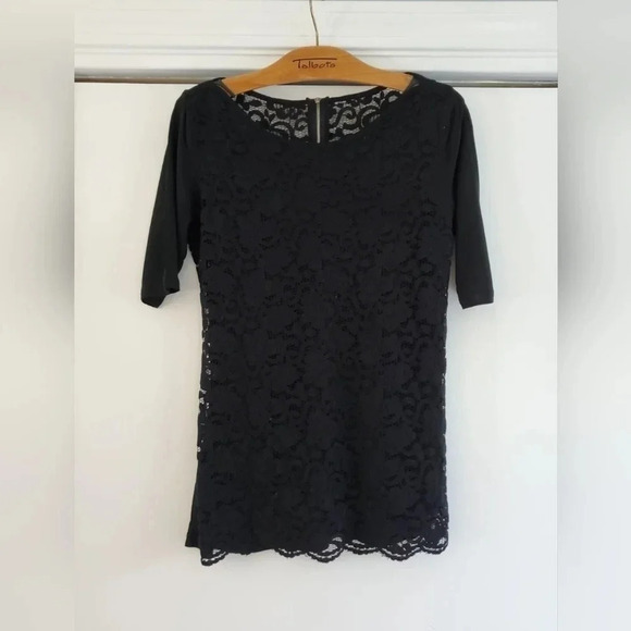 New York & Company Black Short Sleeve Lace Overlay Zip-up Small Shirt - Picture 1 of 9